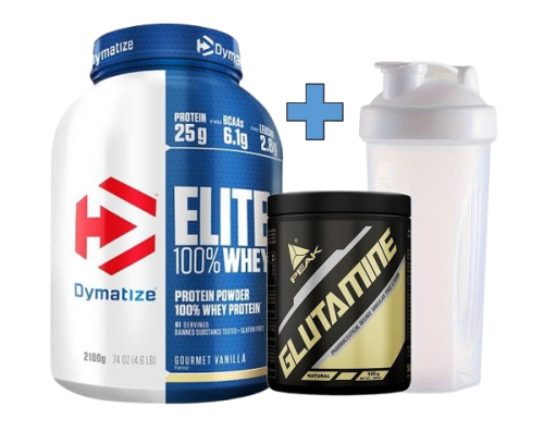 Dymatize Elite 100% Whey 2170 gr + Peak Nutrition Glutamine Natural 500 gr + shaker